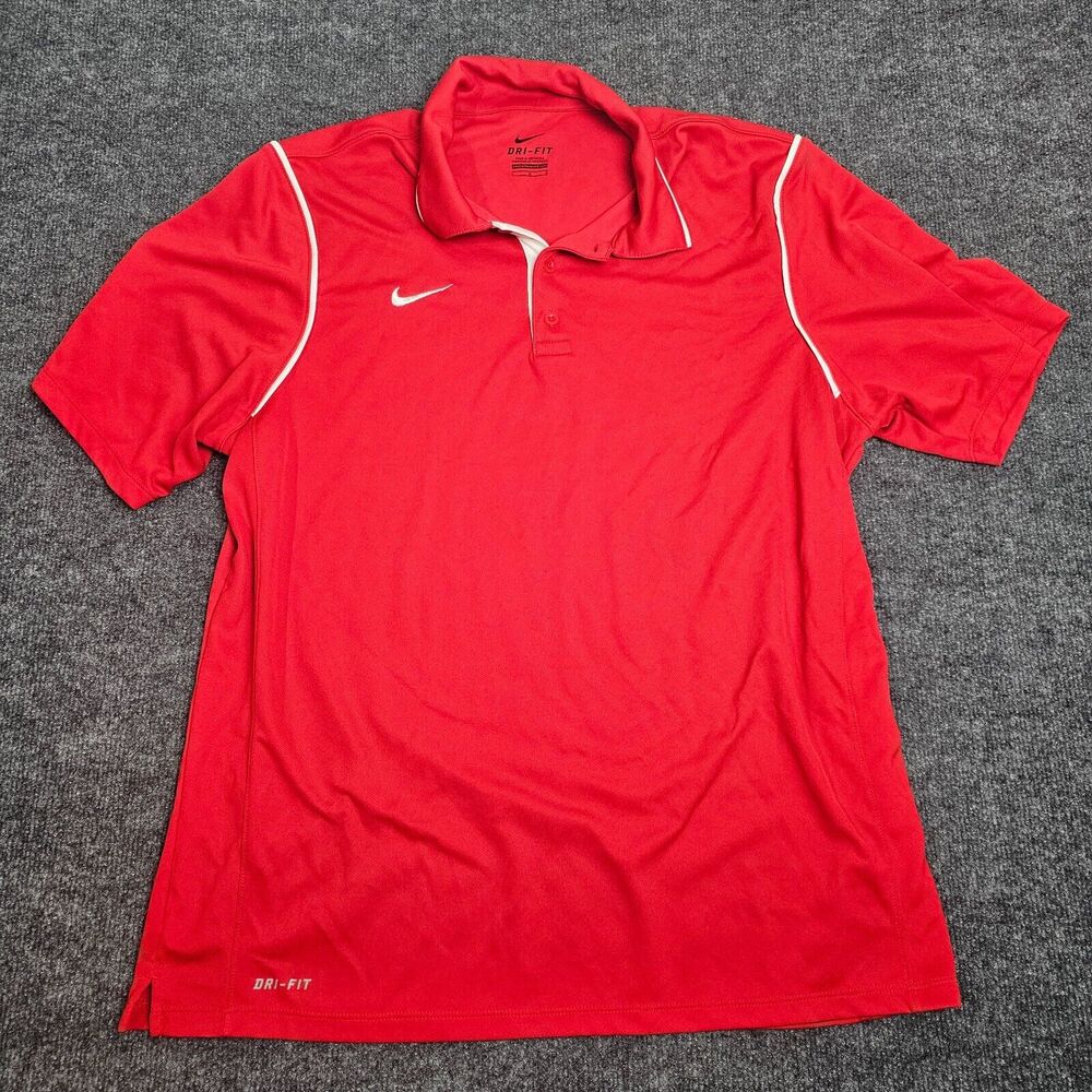 Nike Dri Fit Size L Large Mens Active Polo Shirt Short Sleeve Red Golf